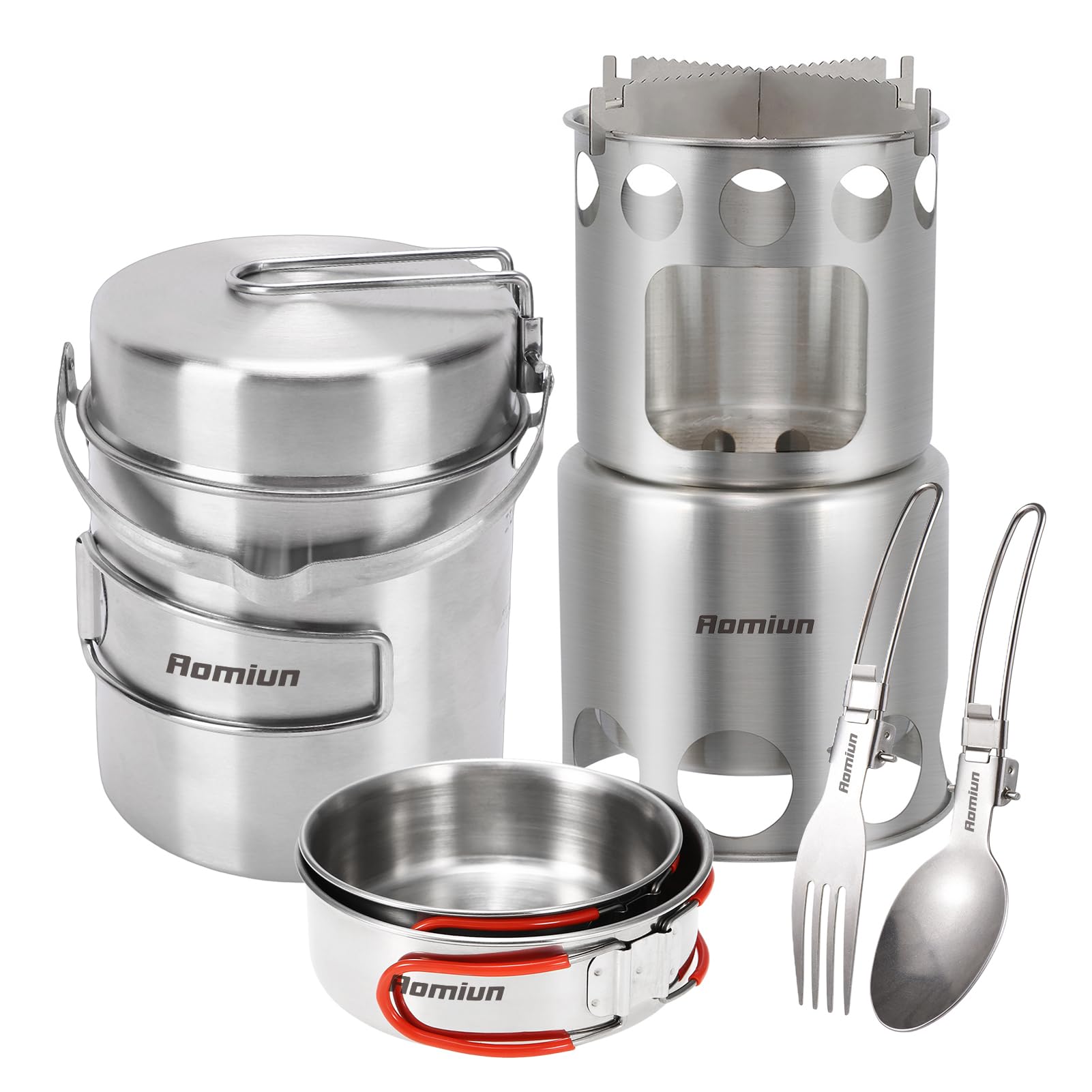 Camping-Kochgeschirr-Set, 1-Liter-Topf mit klappbarem Holzofen-Besteck und Schüsseln zum Kochen im Freien, zum Suppenkochen und Braten