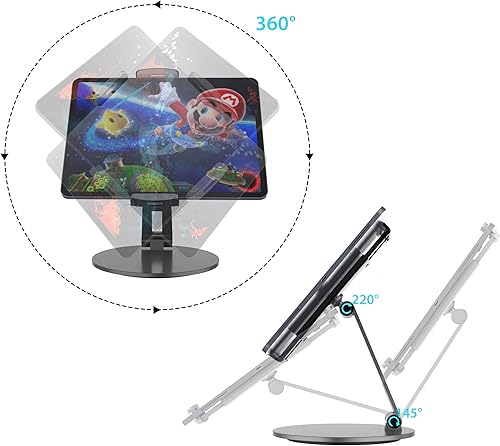 Miniatura 2 de Stouchi Soporte para iPad 12.9, soporte de tableta con base giratoria 360 grados para iPad Pro y Surface Pro, soporte de escritorio ajustable para