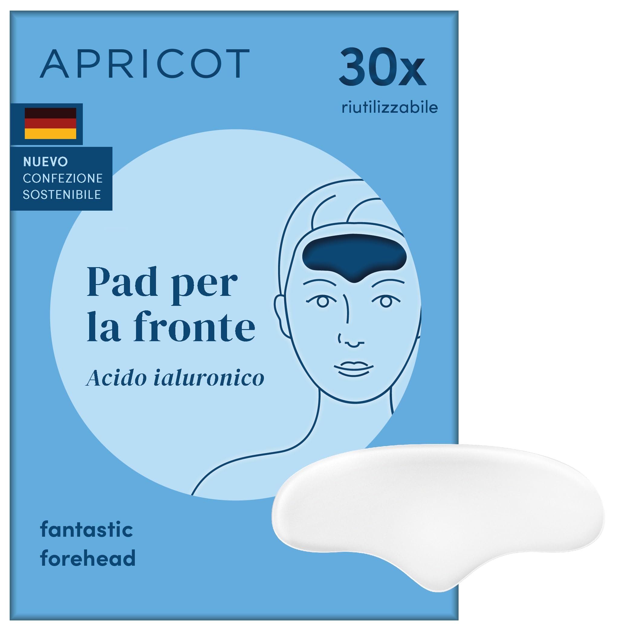 APRICOT Stirn Pads contro le rughe in silicone medico con acido ialuronico a basso peso molecolare, per lisciare le rughe della fronte e le rughe d’espressione - 30 volte riutilizzabili