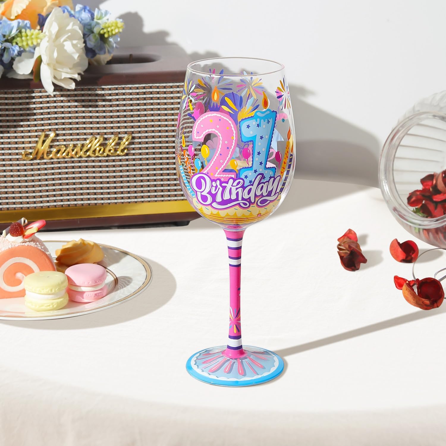 NymphFable Hand-painted Wine Glass 21st Birthday Gift Personalised Artisan Glasses Gifts for Family Friend 15oz