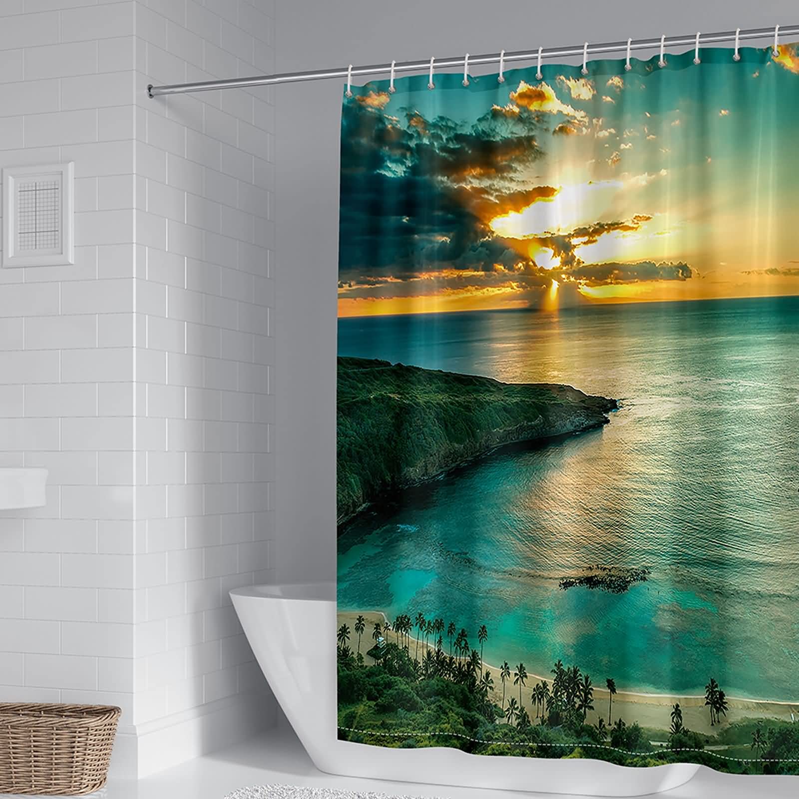 Rideau de douche salle de bain paysage marin grand format en tissu imperméable