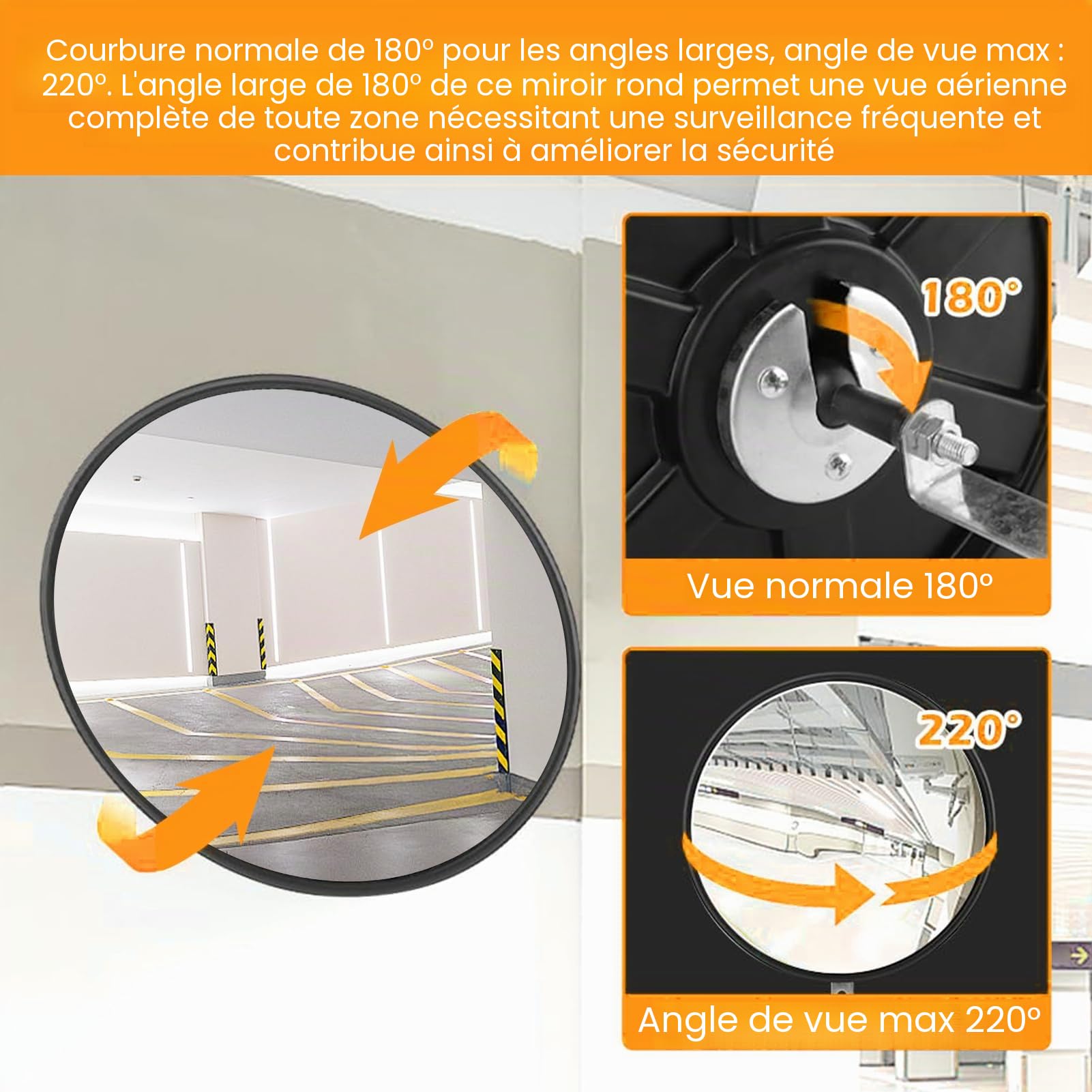 SOONHUA 2x Miroir Convexe Sécurité 30cm Grand Angle | Miroir convexe 30 cm avec support, angle large 130°, idéal pour garage, allée, entrepôt et réduire les angles morts