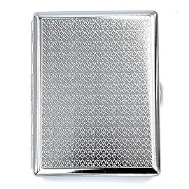 Retro Cigarette Case Victorian Style Metal Holder for Regular, King and 100\'s Size Credit Card Holder, Large with Poker Pattern (Ace-L100, Silver)