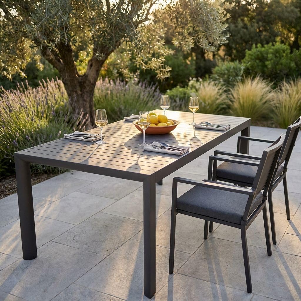 milani home - tavolo da giardino allungabile, alluminio, 10 posti, taupe, piano 160/240 x 70 cm