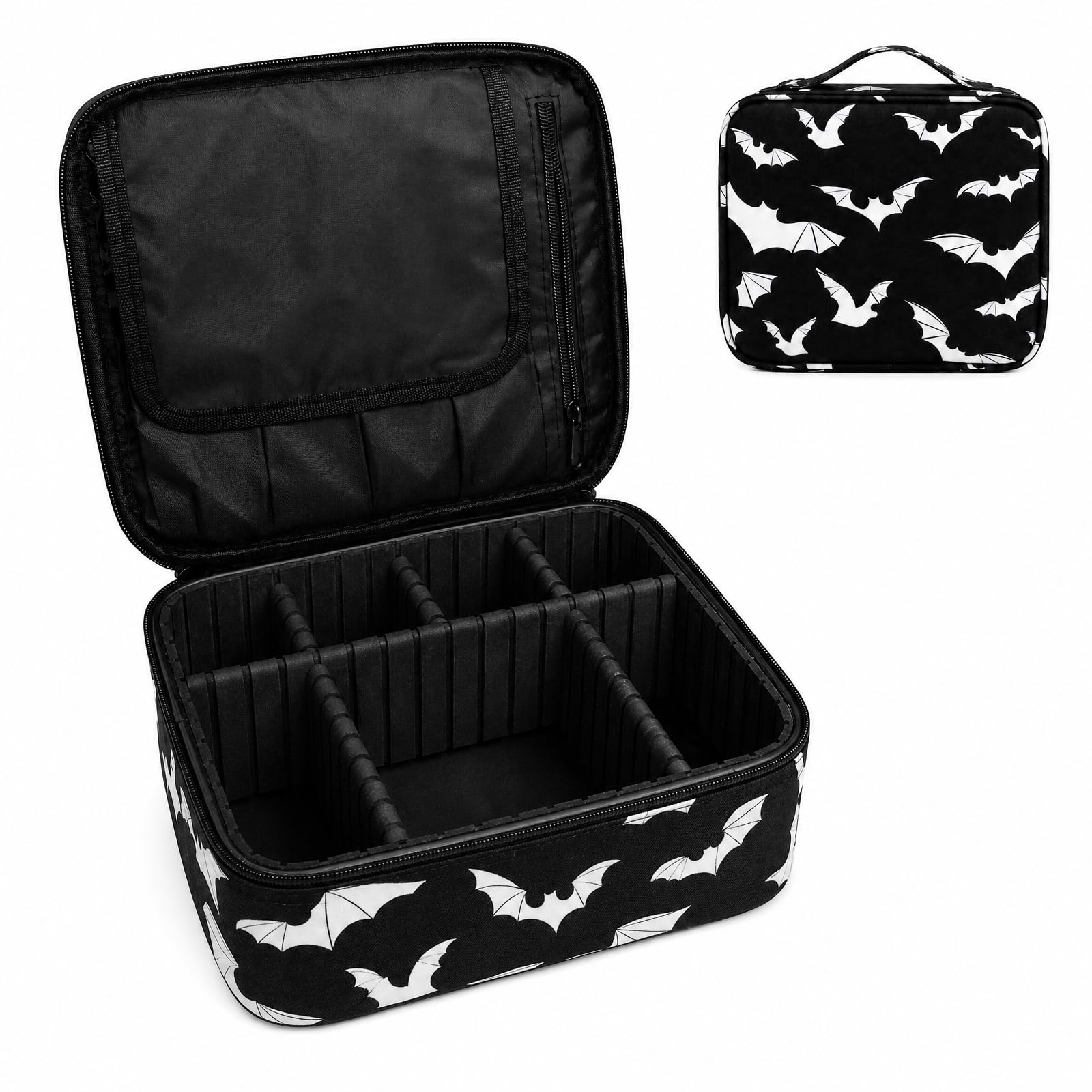 Goth Bats Travel Makeup Bag Organizer with Adjustable Dividers
