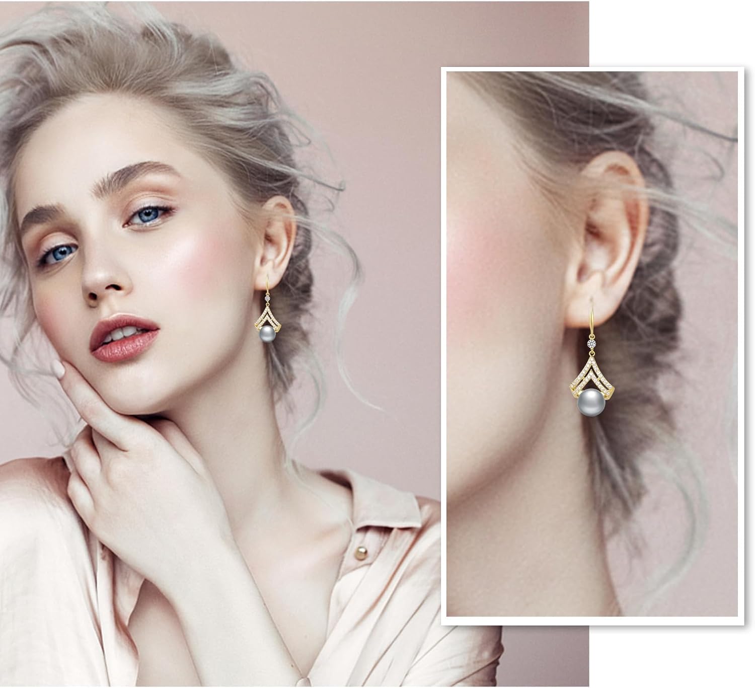 Pearl Earrings for Women, Dainty 14K Gold Plated/925 Sterling Silver Drop Pearls Dangle Earrings, Fashion Hypoallergenic Jewelry Gifts for Women - Image 2