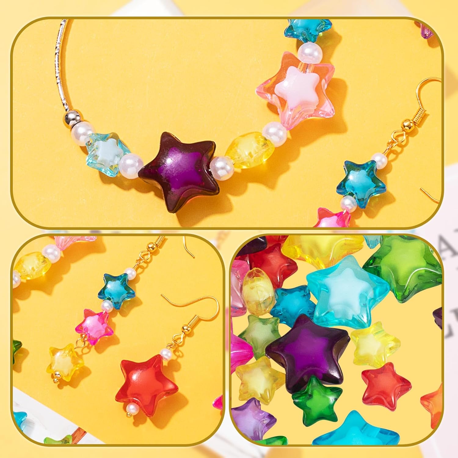 60pcs Acrylic Star Beads, Colorful Pony Beads for Women, Flat Star Spacer Charms with 2 Size for Necklace Bracelet Jewelry Making DIY Crafts - Image 6