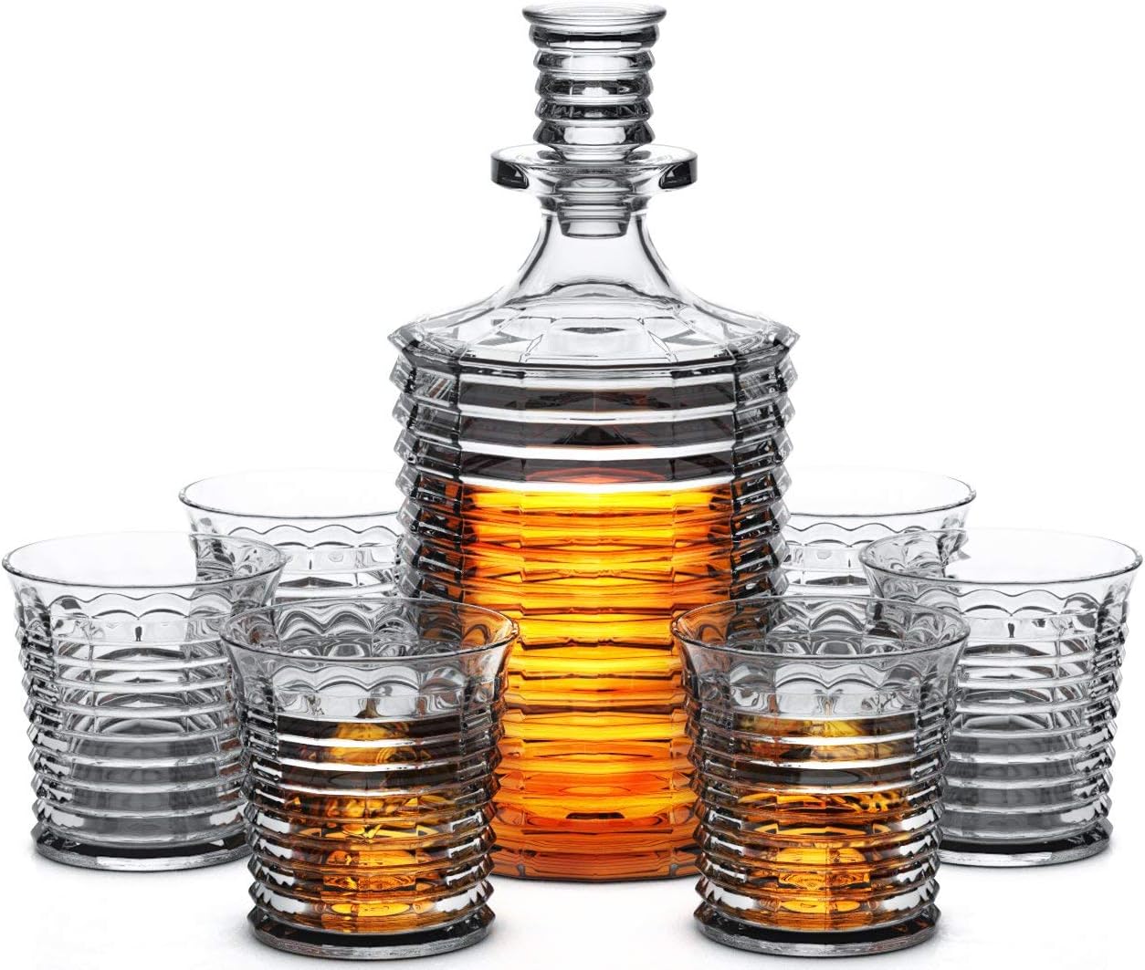 Miko Crystal Decanter Set With 6 Double Old Fashioned Glasses- Lead Free Crystal (Fort William)