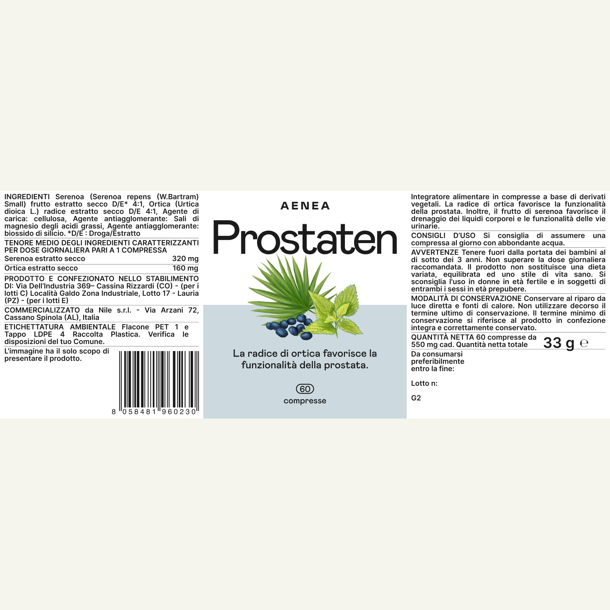Prostaten Prostata Integratore Uomo 60cps - 640mg con Serenoa Repens Prostata e Ortica, Alto Dosaggio per il Benessere delle Vie Urinarie, Formula Naturale con Saw Palmetto