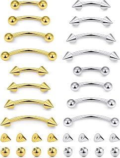16g 6/8/10/12mm Silver/Gold/Black Eyebrow/Rook/Snug/Vertical-Labret/VCH/Snake-Eyes/Anti-Tragus/Christina/Daith/Belly-Button/Bridge/Hood/Surface Curved Barbell Piercing Jewelry for Women Men