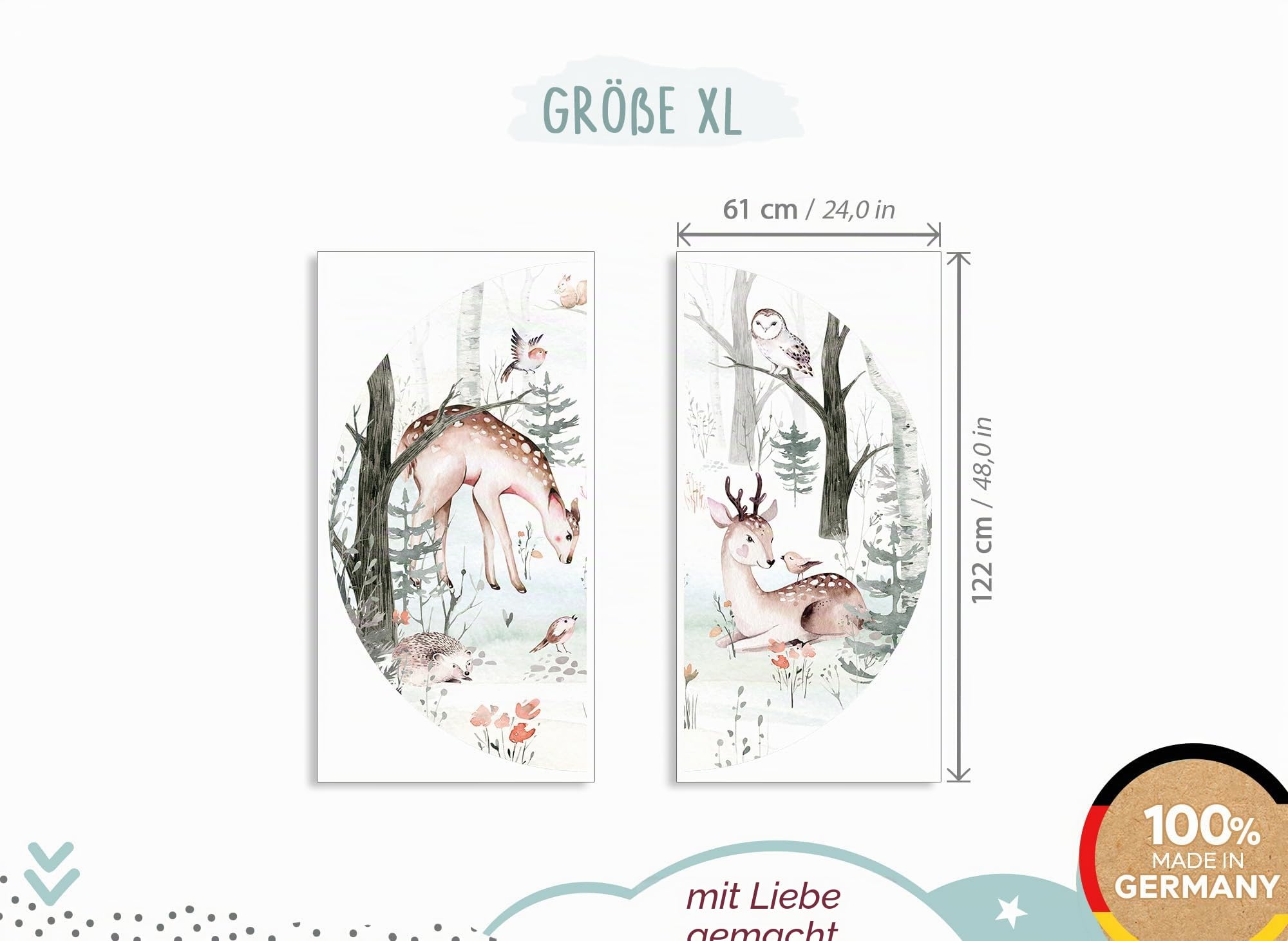 Little Deco Wandtattoo Waldtiere Rehe Eule Igel DL567 XL - 120 cm