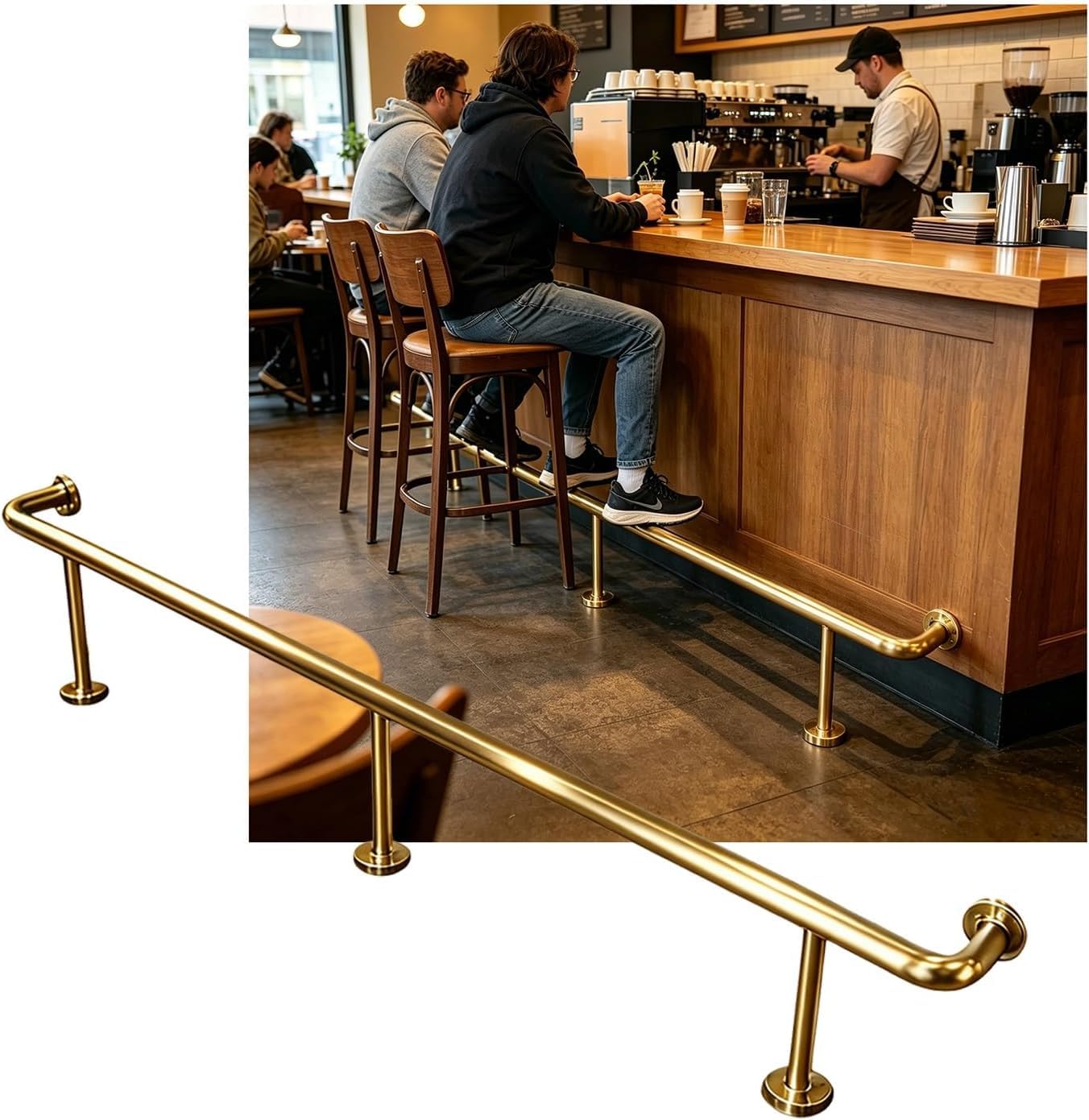 LXXW Bar Foot Rail 3.28~16.4ft Bar Foot Rail Kit Heavy Duty Rest for Restaurant Kitchen Cafe Reception Desk(Gold,2.0M/6.56FT)