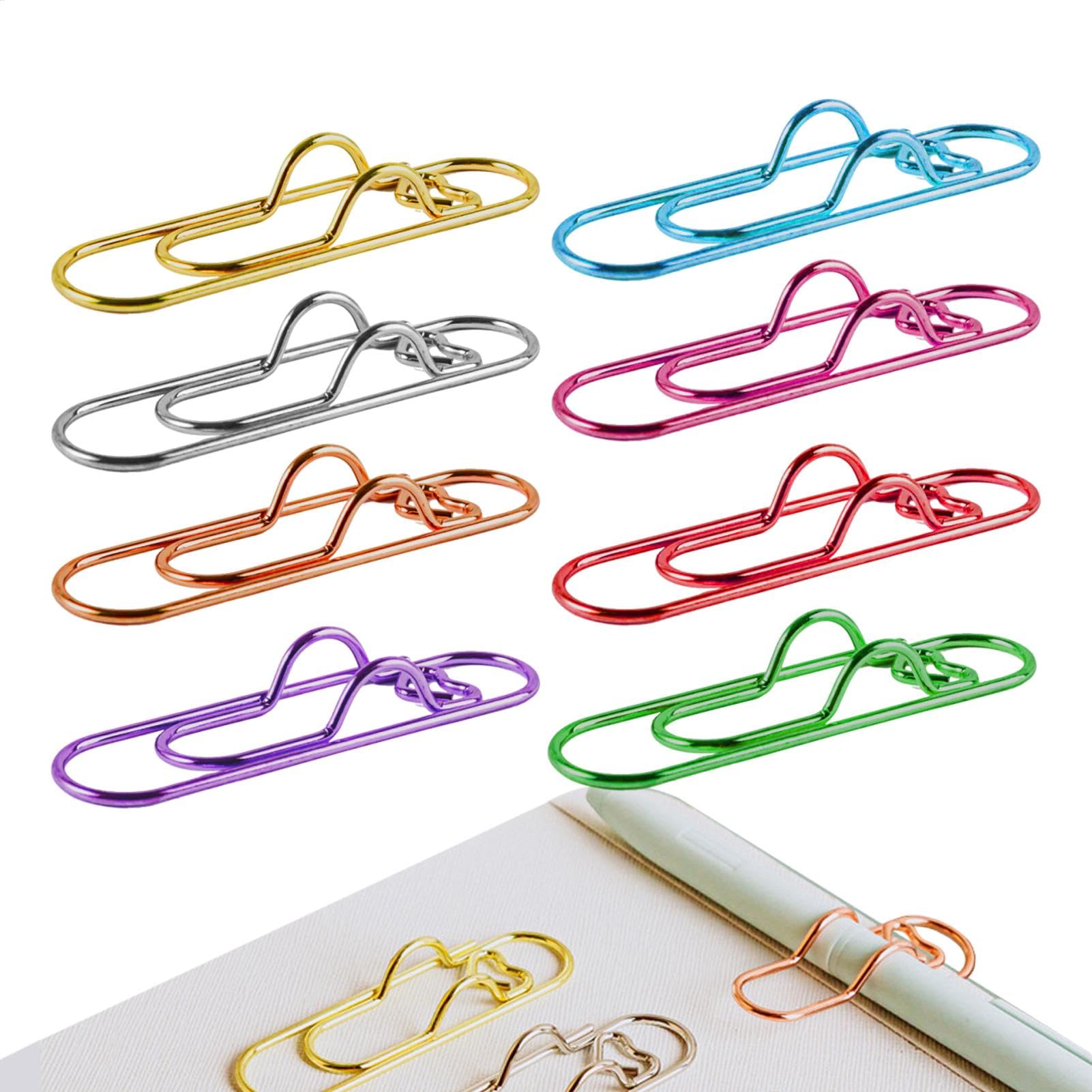 Multifunctional Metal Heart Pen Clip, 8 Pieces Colourful Paperclip for Notebooks, Portable Metal Paper Clips for Clipboard, Lightweight Pen Holders Suitable for Daily Study, Work, Travel