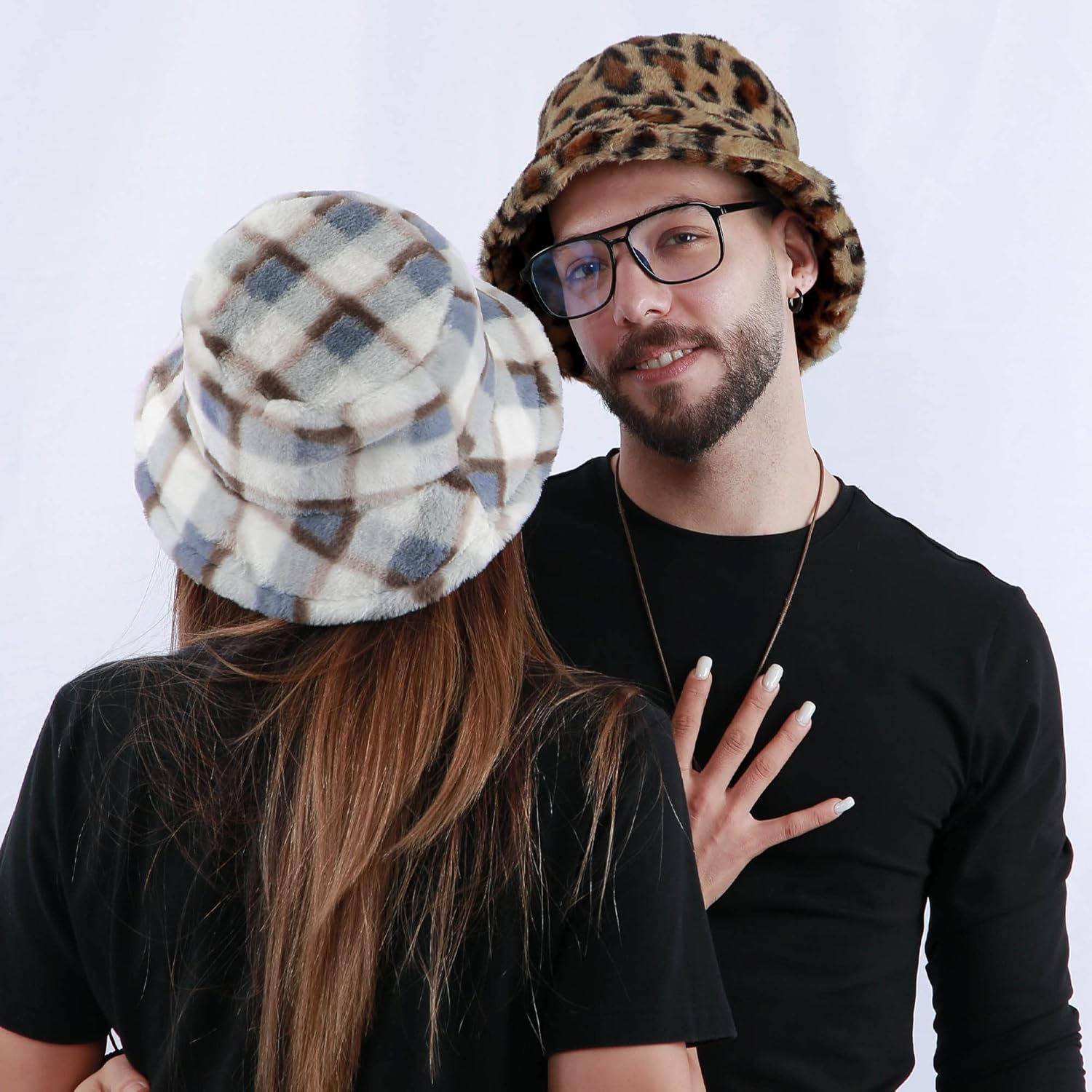 Bucket Hats Fuzzy Sheep Print Women Men Plush Cap Warm Soft Fisherman Hat Adjustable Winter Spring - Image 2