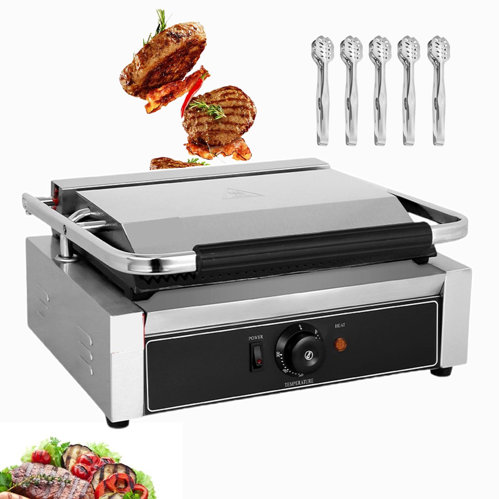 Grill Z Nieprzywierającą Powłoką, Elektryczny Toster Do Kanapek I Gofrownica Z 5 Szczypcami Do Grilla, Grill Płytowy Ze Stali Nierdzewnej Do Kanapek, Mięs - 1800 W / 2200 W,1800W