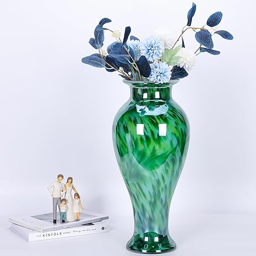 Miniatura 6 de Jarrón de vidrio verde de 20 pulgadas de alto, soplado a mano, florero grande de vidrio para decoración del hogar, bonito y moderno jarrones de