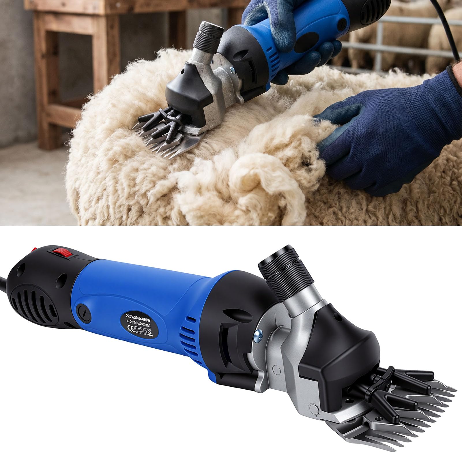 Bewinner Tosatrice per Pecore Resistente da 690 W, Tosatrice Elettrica per Animali per Pelo Spesso, Kit per Toelettatura del Bestiame da Fattoria, Cesoie a Bassa Vibrazione Regolabili a più velocità