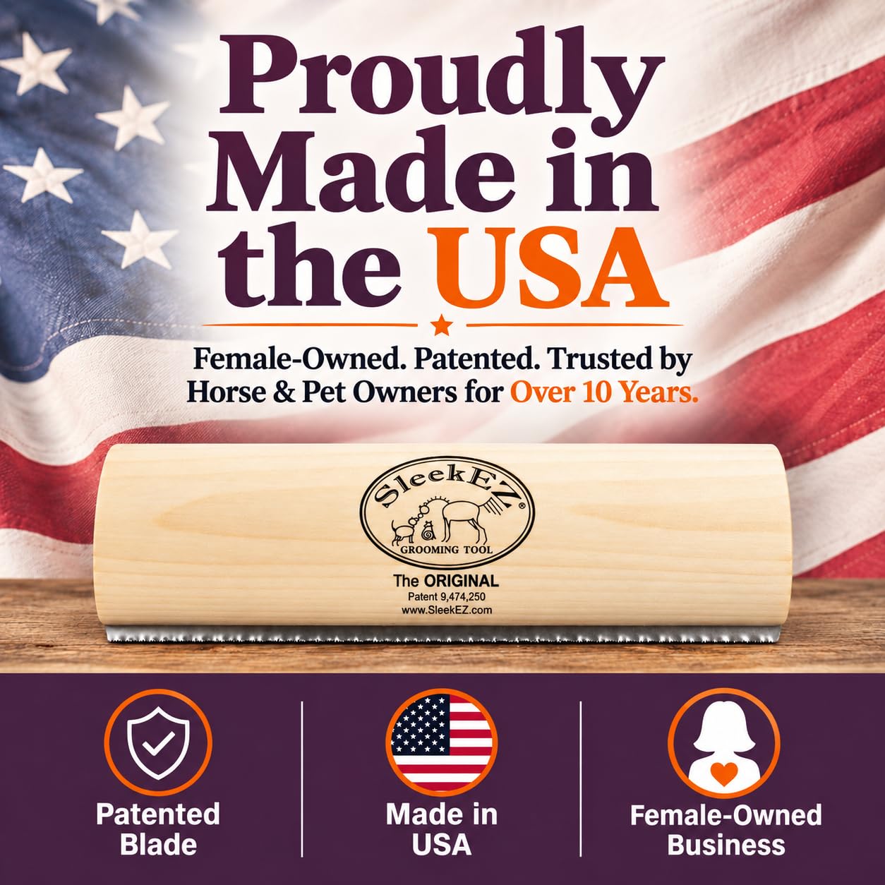 SleekEZ 10 Inch Horse Brush – Patented Horse Shedding Blade Made in USA - Removes Loose Hair & Undercoat - Deshedding Tool for Donkeys, Cows & Large Animals - Helps Reduce Seasonal Shedding view 9