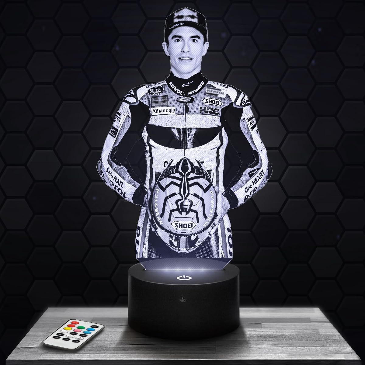 Lampephoto.fr Nachttischlampe M. Marquez GP moto Pilot deko Racing. Geschenkidee Mann objekt M.Marquez GP moto Pilot Nachtlicht Erwachsene deko Zimmer. Weihnachten TOP