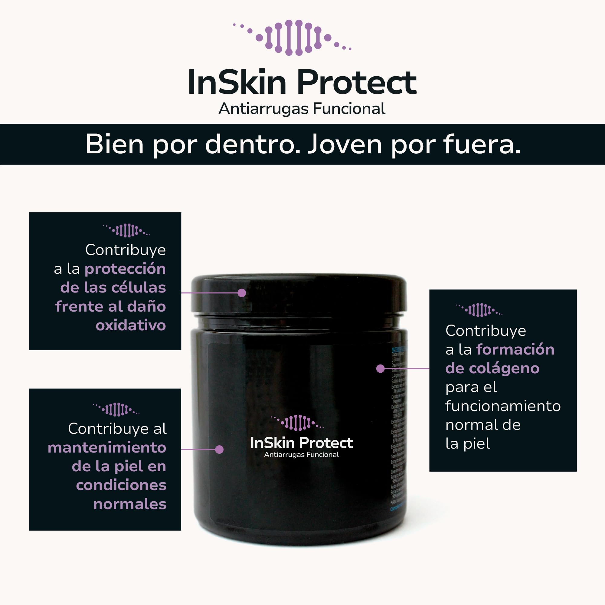 InSkin Protect Antiarrugas Funcional - Cuida tu piel desde el interior (2 meses): colágeno VERISOL®, ácido hialurónico, vitaminas C y E, biotina, Coenzima Q10 entre otros. Bote: 391g