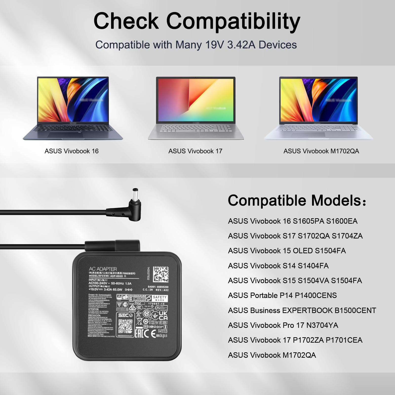 Caricabatterie 45W Per Asus Vivobook E ExpertBook – P1410, P1511, P1701 – Alimentatore 19V 2.37A Con Cavo