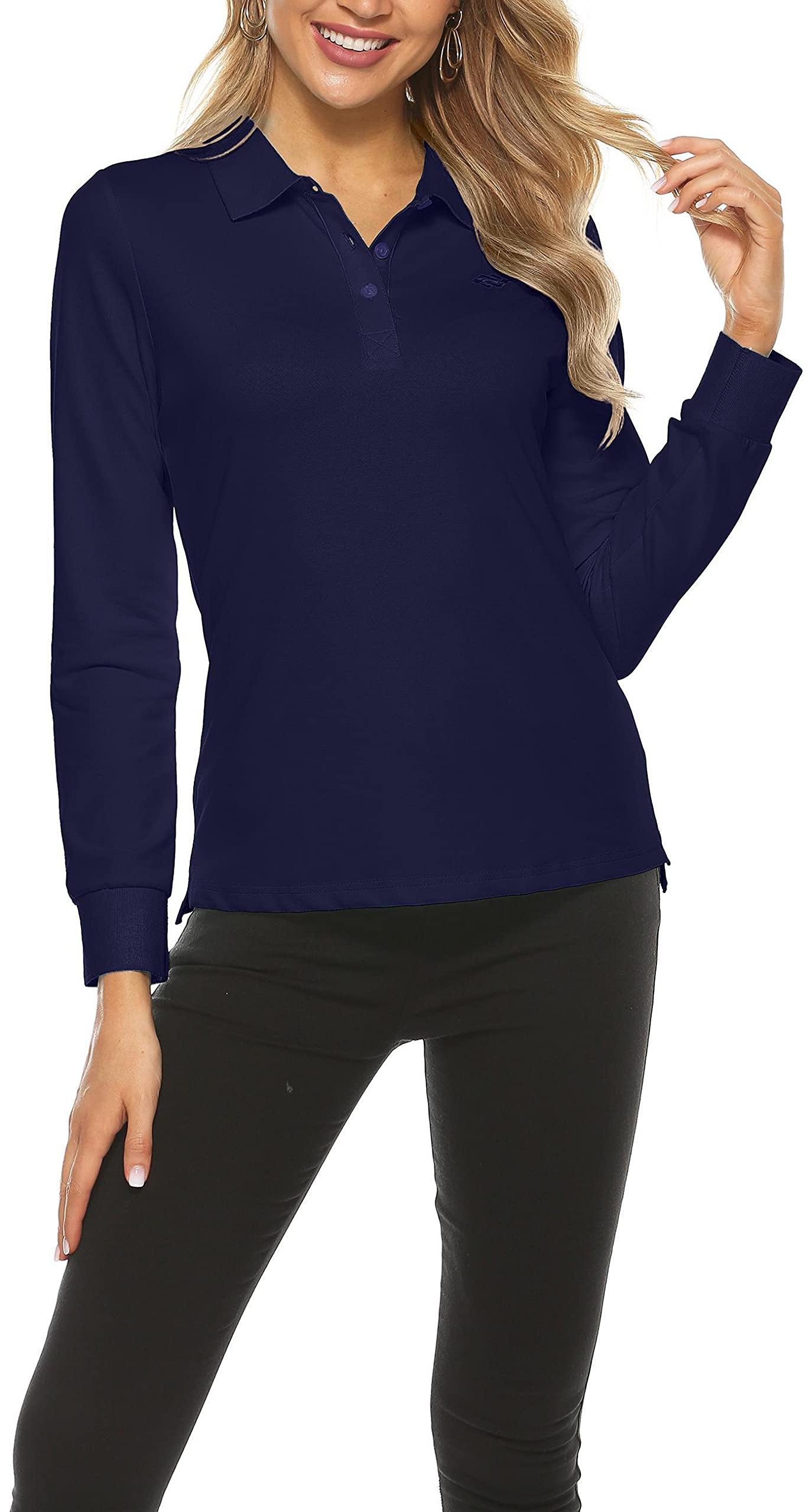 Polo Donna Manica Lunga Poloshirt Golf Camicia Lavoro Sportiva Autunno Inverno Top