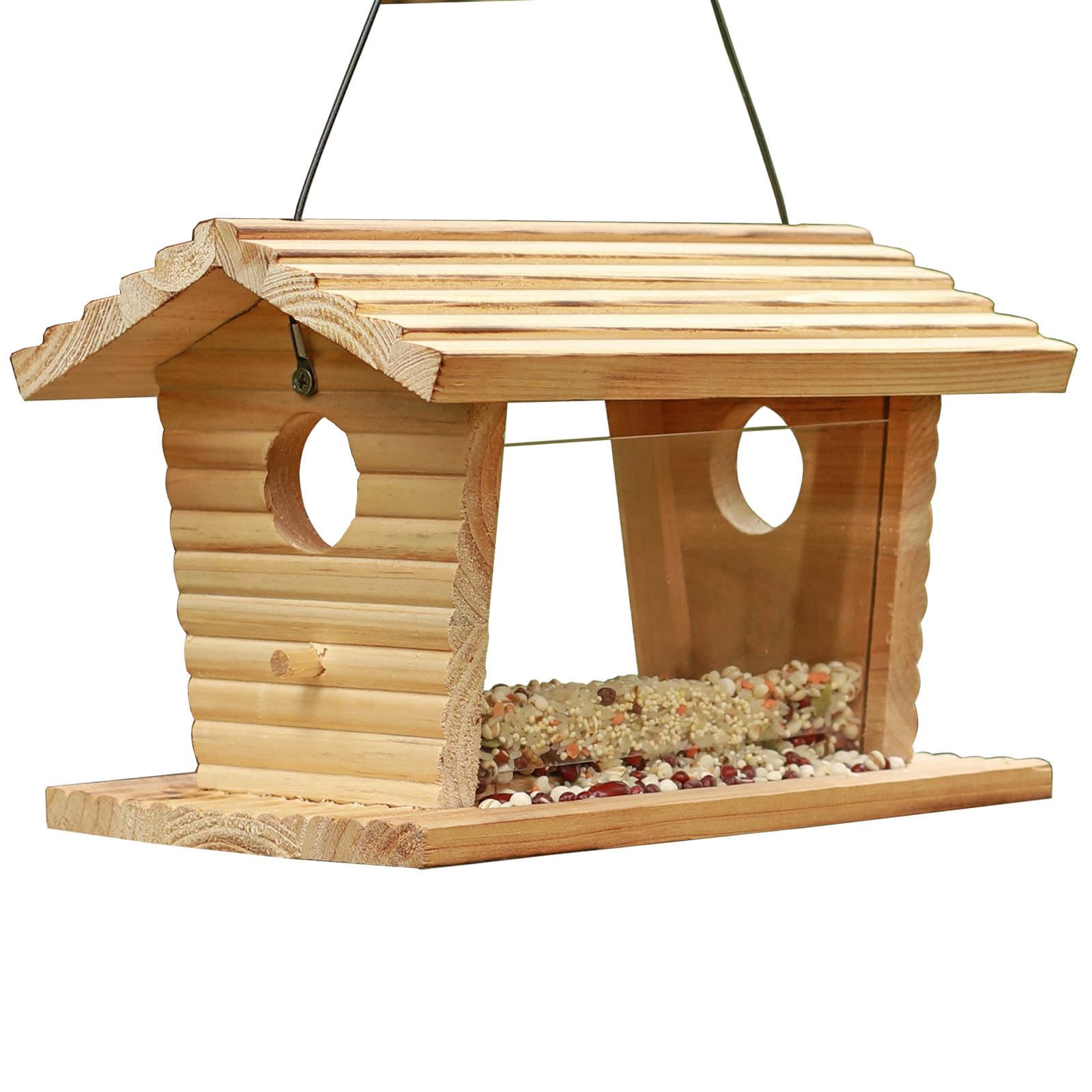 Bluebird Feeder Outside,Mealworm Bird Feeder for Outdoors Squirrel Proof Hanging Bird House Feeder Wooden Bird House Feeder for Cardinal?Finch