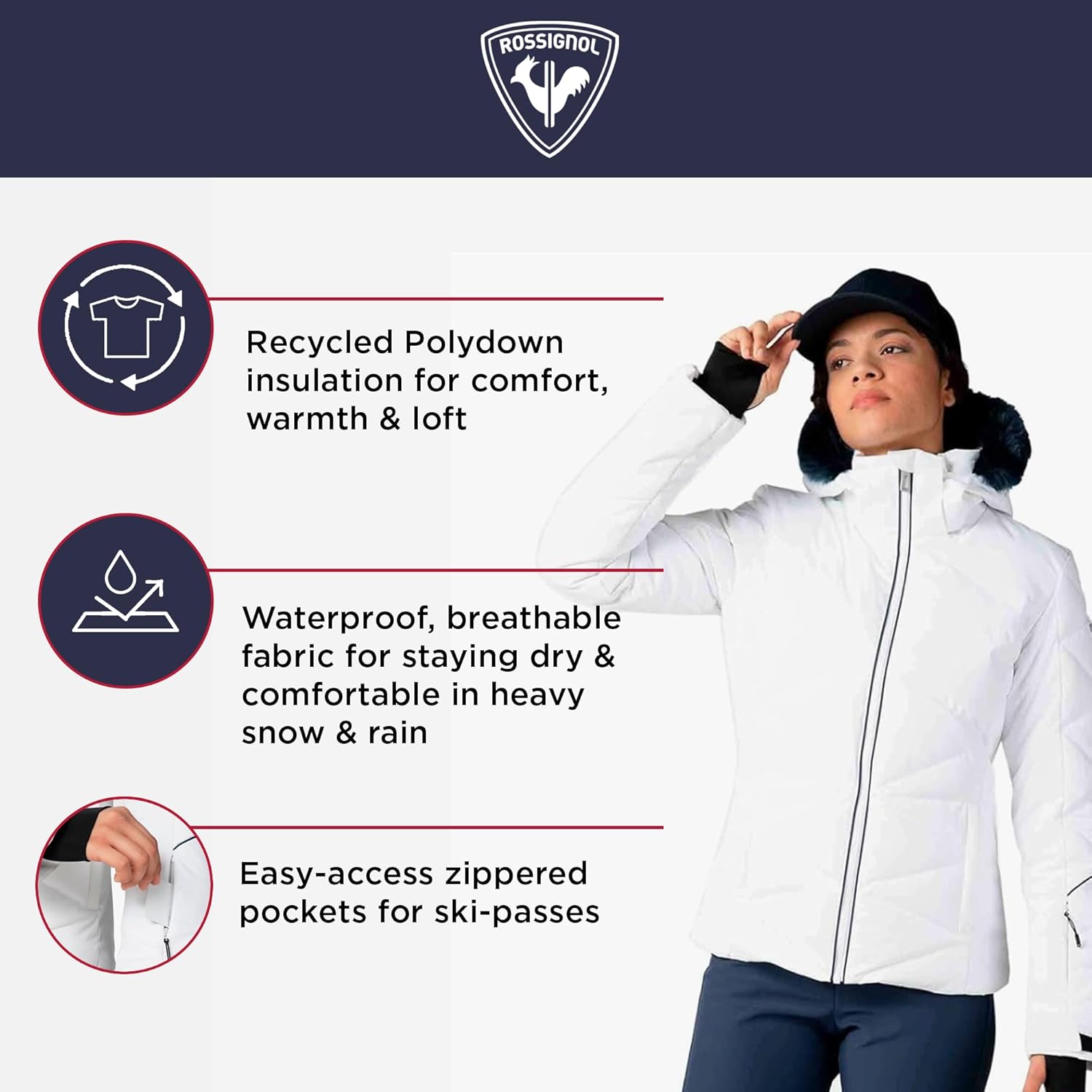 Rossignol Staci Jacket - Insulated Ski Jacket - Waterproof Snow Jackets for Women