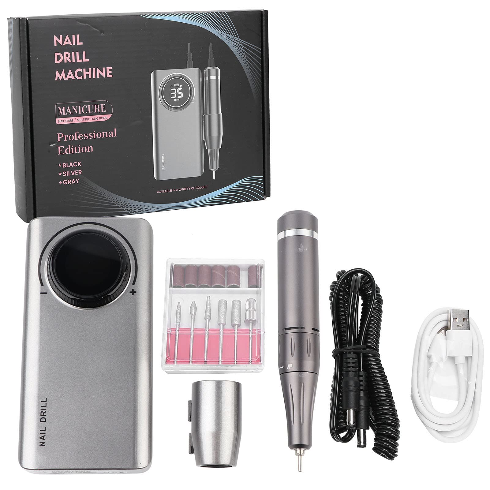 Elektrischer Nagelbohrer, Nagelfeiler, Elektrischer Professioneller Nagelbohrer, Tragbarer Nagelbohrer, Professioneller 35000 U/min, Wiederaufladbarer Nagelschleifpolierer für (2)