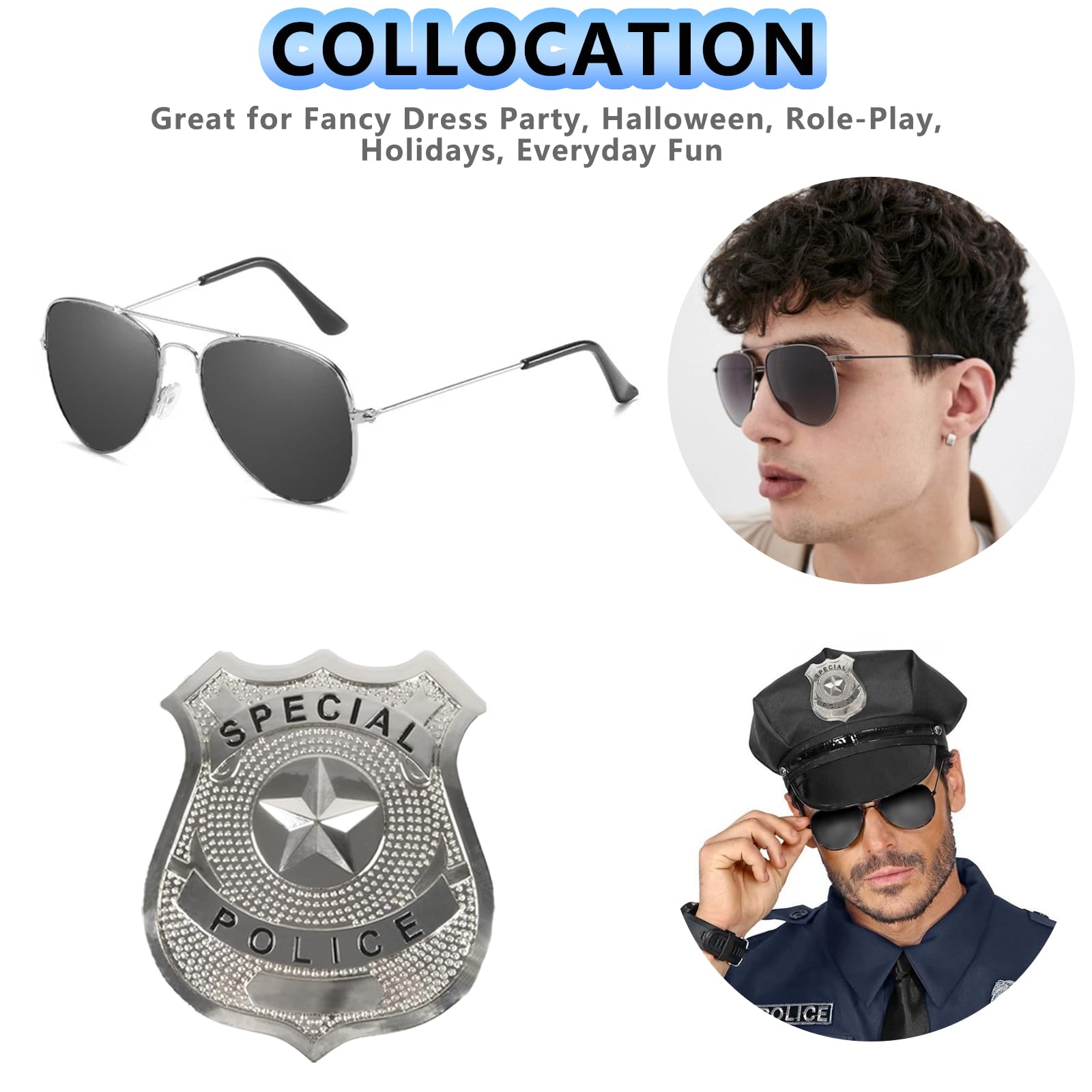 Tbczvx 4 Pcs Police Accessories, Police Handcuffs Police Badge Sunglasses Police Fancy Set - Image 3