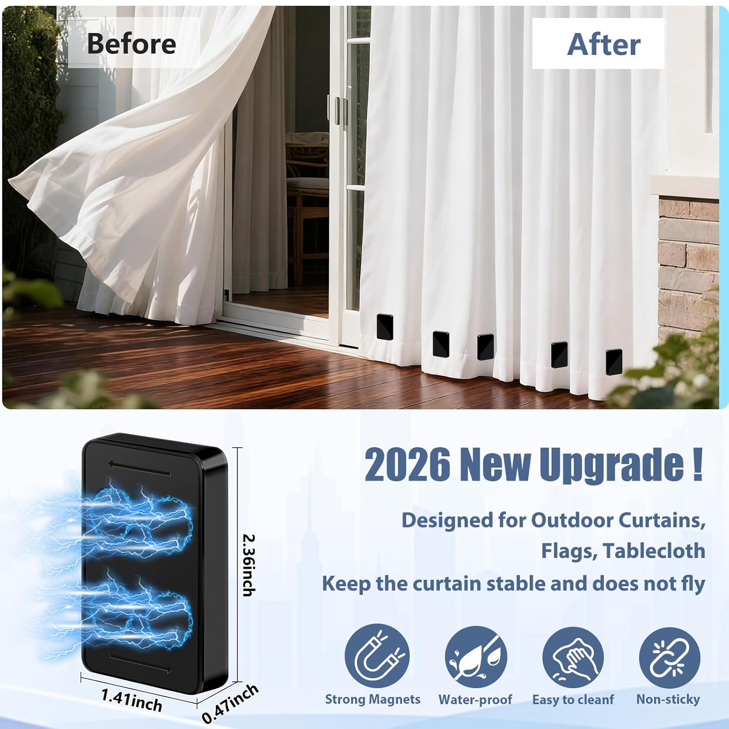 16pcs Outdoor Curtain Weights, Upgraded Heavier-Duty Waterproof Curtain Magnets Weights Outdoor, for Home Patio Drapery, Shower, Flags, Tablecloth to Stop Heavy Wind, Black