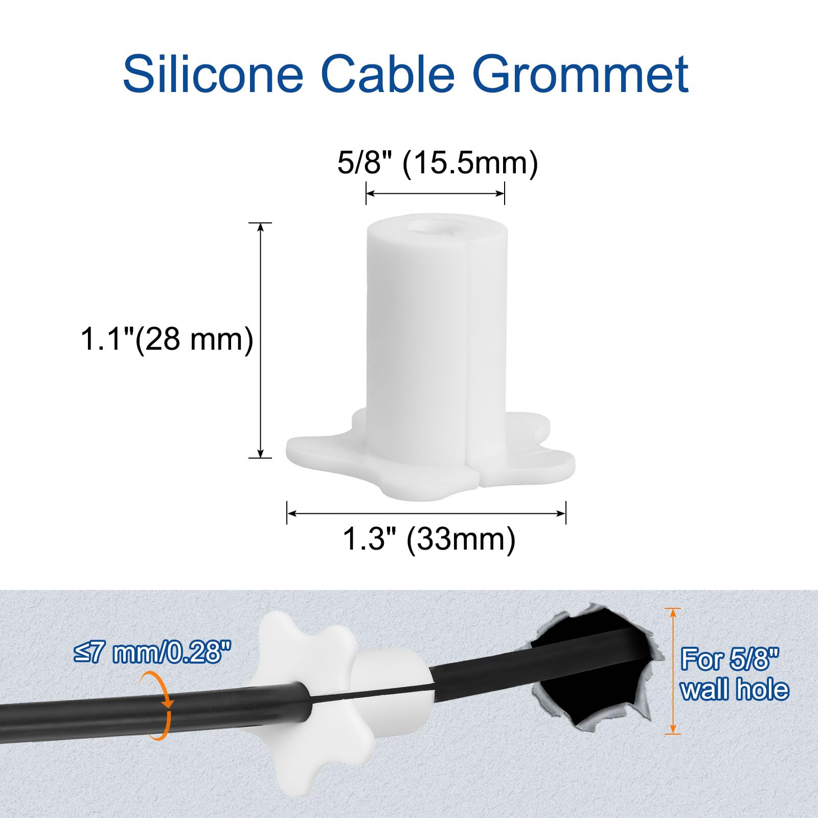 uxcell 6Pcs Cable Grommet for 5/8 Inch Wall Hole, Silicone Cable Routing Kit Anti-Slip Wall Cable Pass Through Accessories for Ethernet Cable (White)