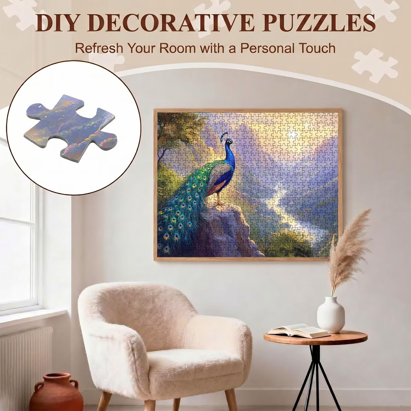 paesaggio Pavone Puzzle 1500 Pezzi per Adulti, Puzzle in Legno - Collezione Classica con Poster Incluso - Sfida di Concentrazione e Passatempo Antistress, Gioco per Famiglia, 87 x 57 cm f0-524
