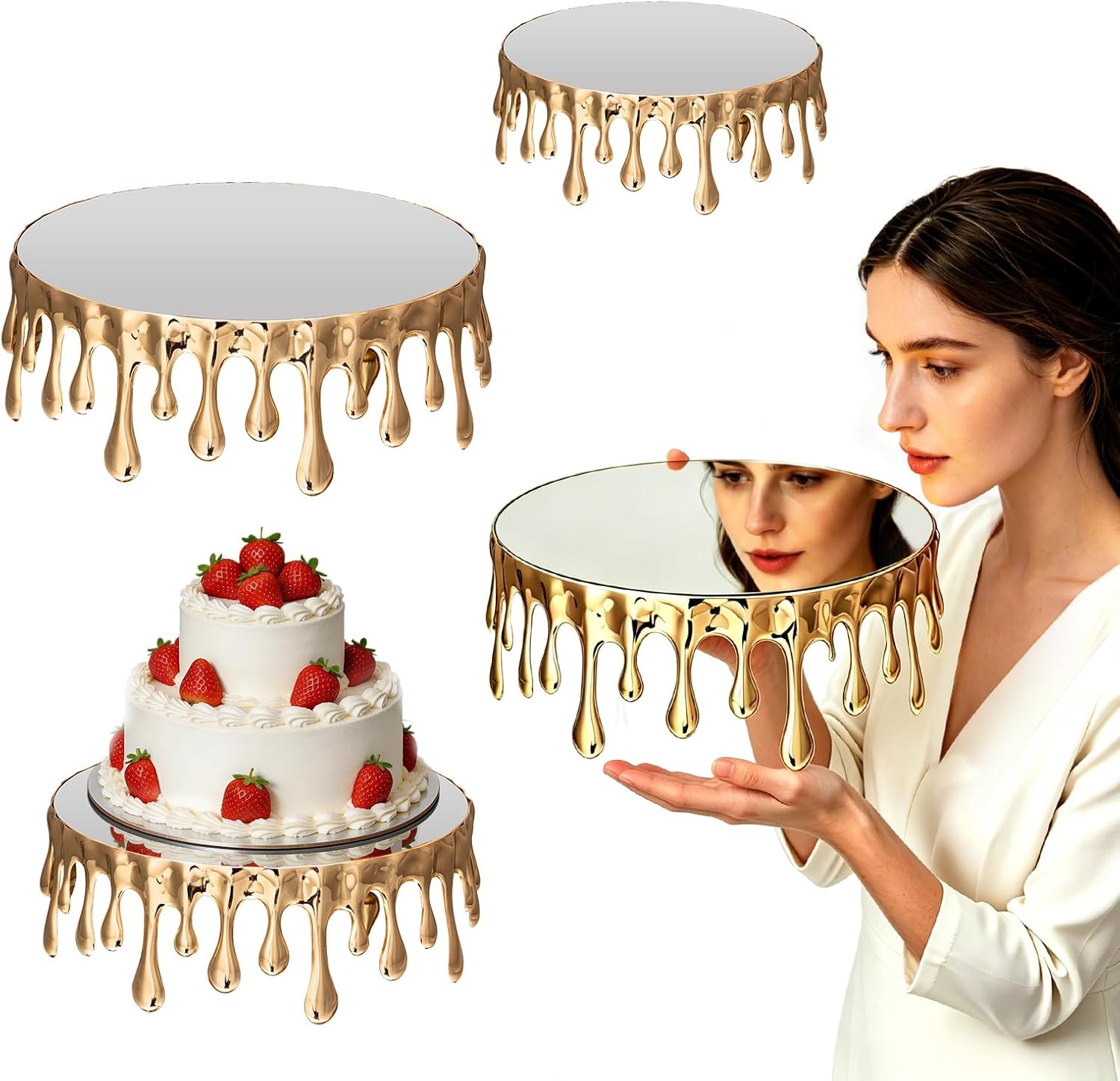 Gold Cake Stand Set of 3, Gold Stand for Dessert Table
