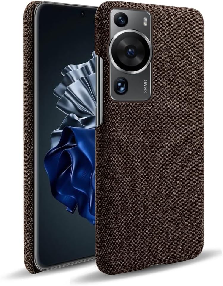 OIATROECase for Huawei P60 Pro, Hand-made Solid Color Cloth Pattern Leather Case for Huawei P60 Pro -Brown
