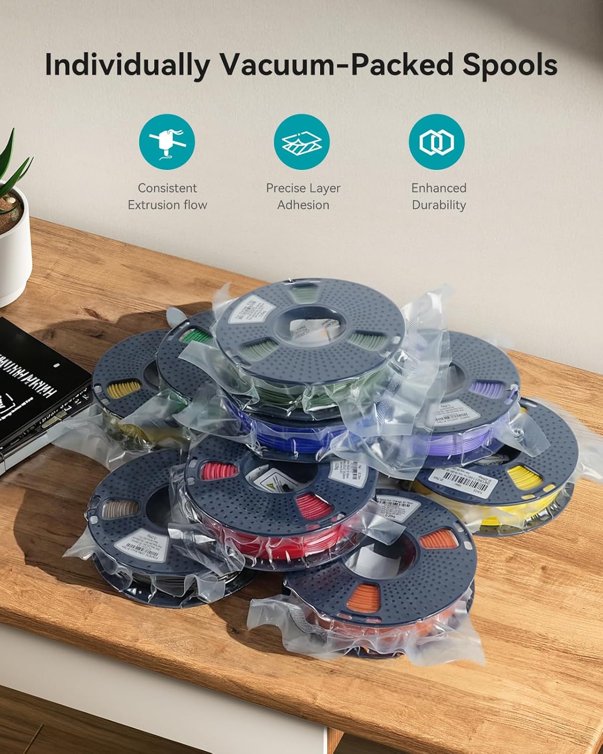 250g PLA+2.0 Filament 1.75mm Bundle,3D Printer Filament Bundle Multicolor, Individually Vacuum Packed,250g Spool,8 Rolls, BoneWhite+Midnight+Red+Yellow+OliveGreen+Blue+Orange+Purple