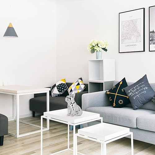 Miniatura 67 de Estatua de bulldog francés sentado de 9 a 12 pulgadas, escultura de animal de perro con collar de plata, collar de plata, mesa de café, cocina