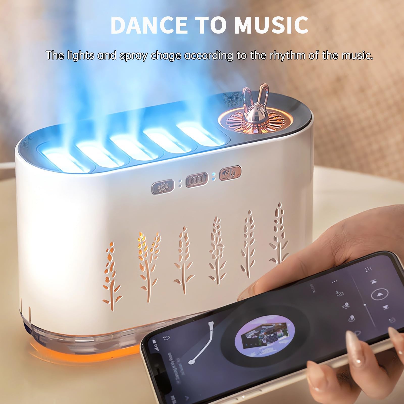 Difusor de aceite esencial, humidificador de 700 ml para dormitorio, niebla fría con sincronización de música, súper silencioso y apagado automático, perfecto para el hogar, la oficina y el yoga