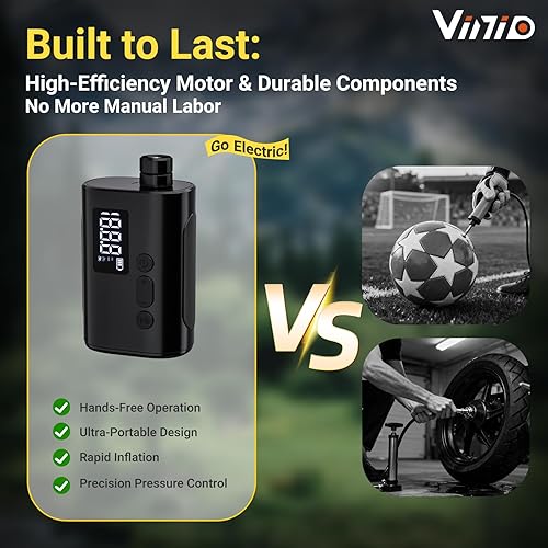Miniatura 6 de Vinid Mini bomba de bicicleta sin escobillas con medidor de presión digital Bomba de aire recargable eléctrica ultra portátil de 120 PSI, inflado