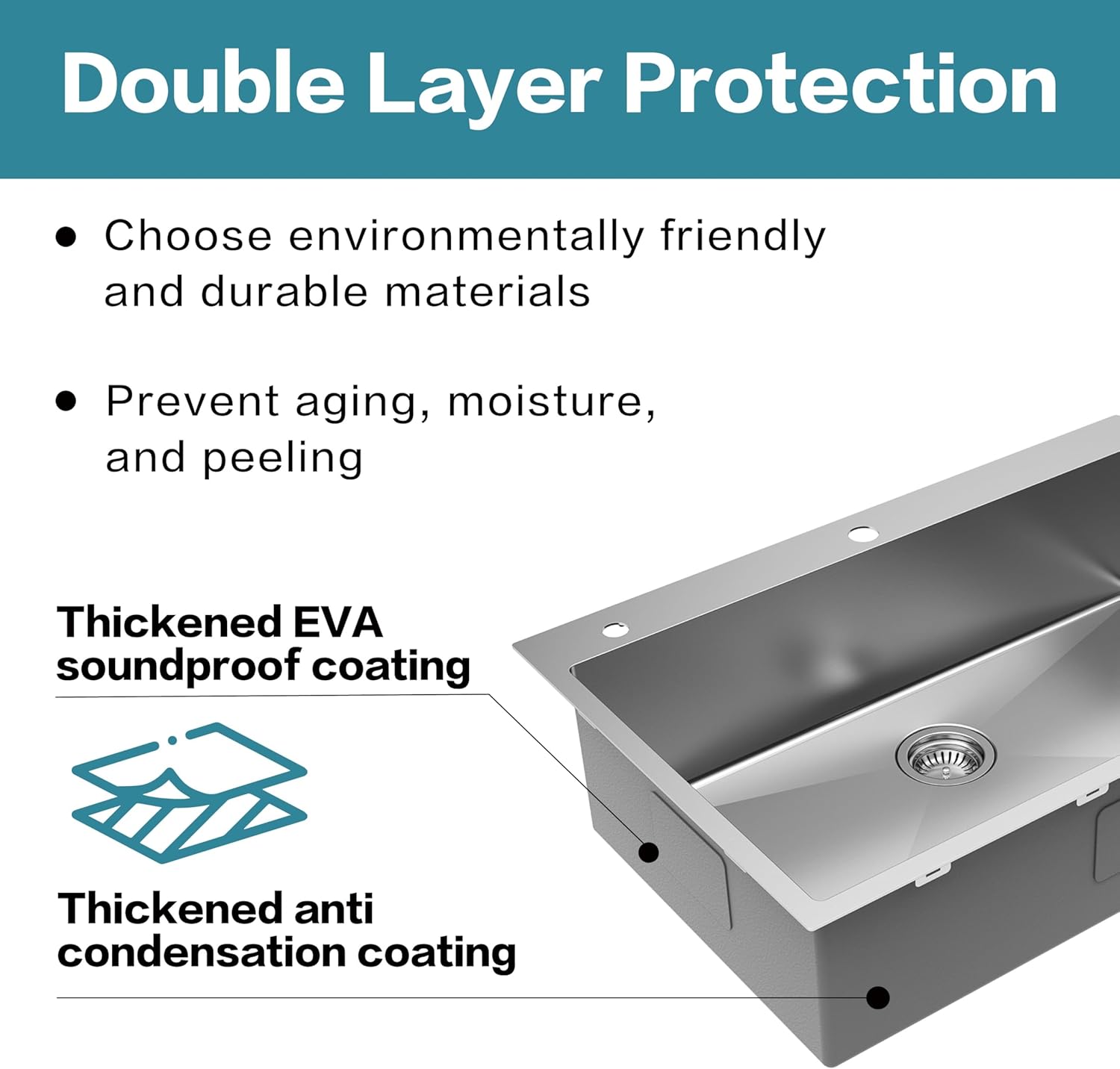 33"x22"x10" Drop in Kitchen Sink Topmount 16 Gauge S304 Stainless Steel Kitchen Sinks Modern Handmade Single Bowl Deep Sink with Accessories and Integrated fregaderos de cocina modernos