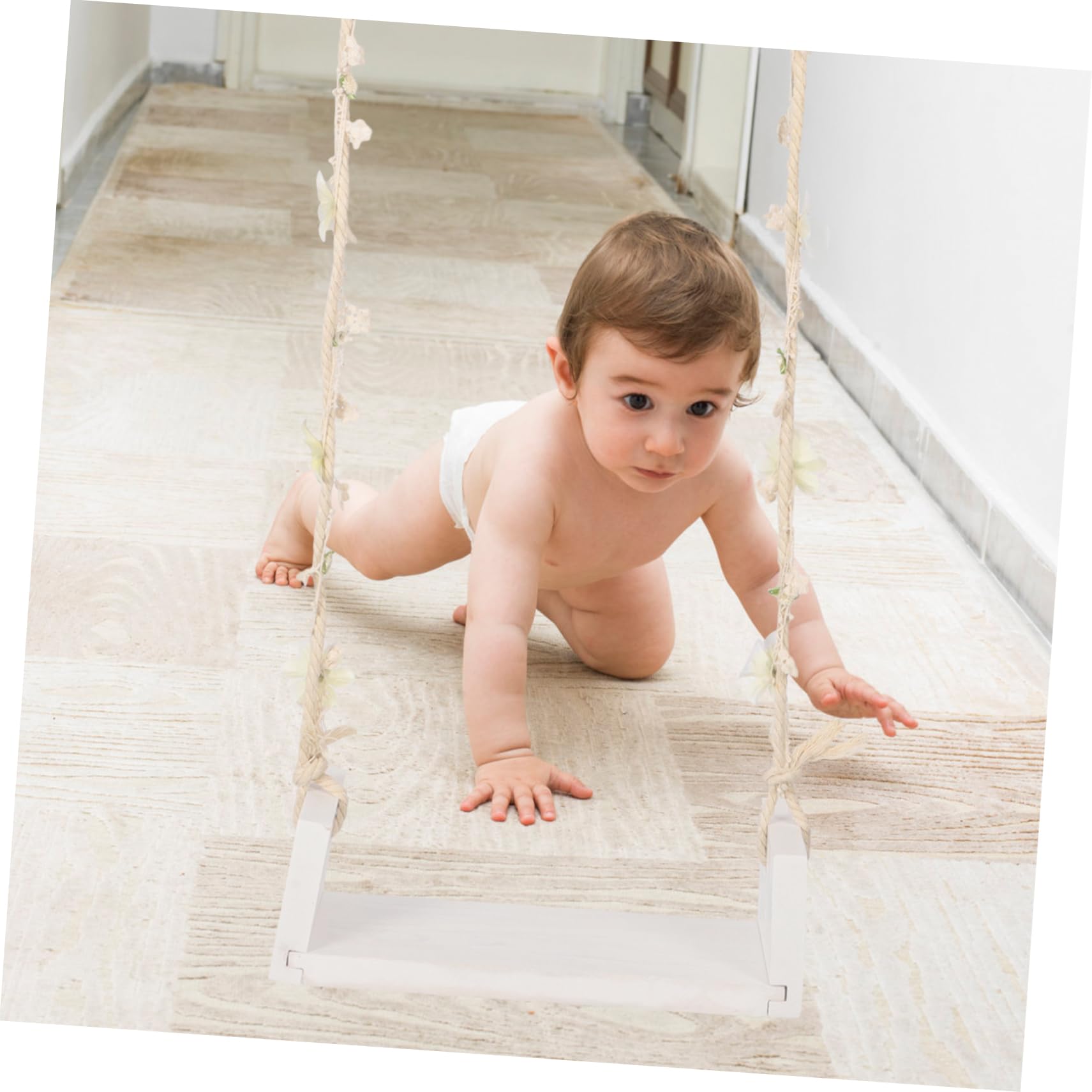 BESPORTBLE Altalena Fotografia Ragazzo Ragazza in Legno Decorazioni Floreali, Oggetti Di Scena Per Ragazzo Ragazza Per Servizio Fotografico e Arredamento Casa, Accessorio Duraturo Per Foto Neonatale