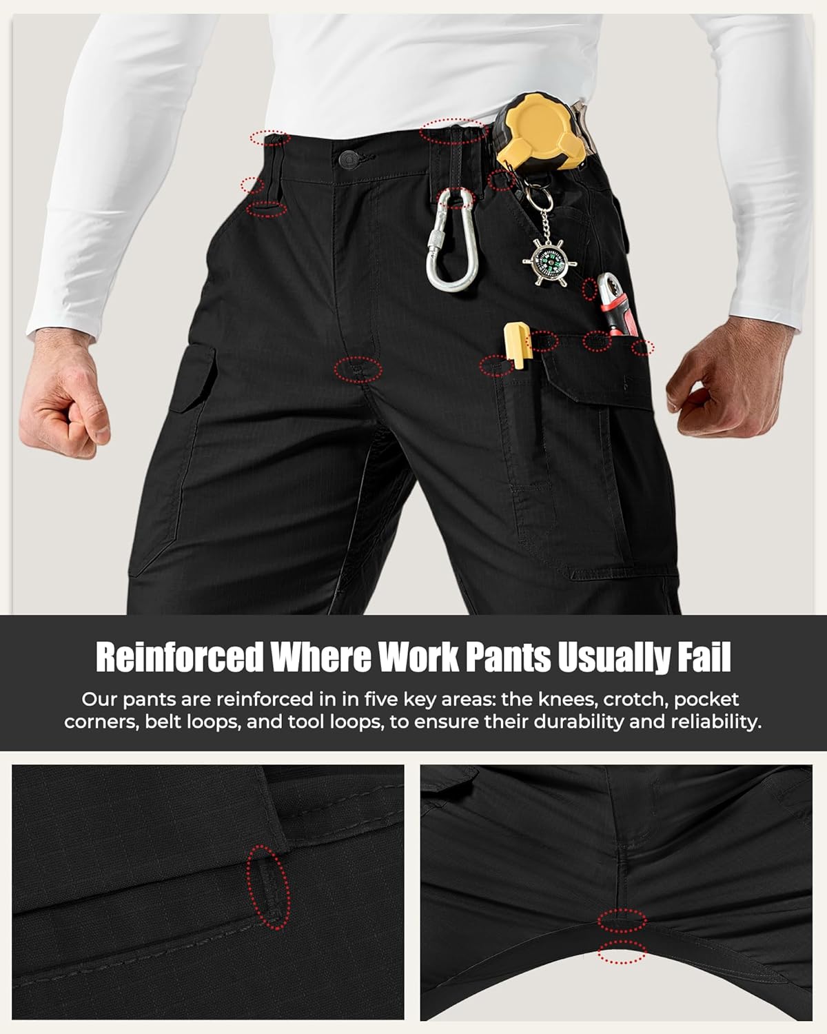 IGOLUMON Ripstop Tactical Work Pants for Men, Stretch Cargo Hiking Pants with 6 Utility Pockets, Reinforced Knees - Image 5