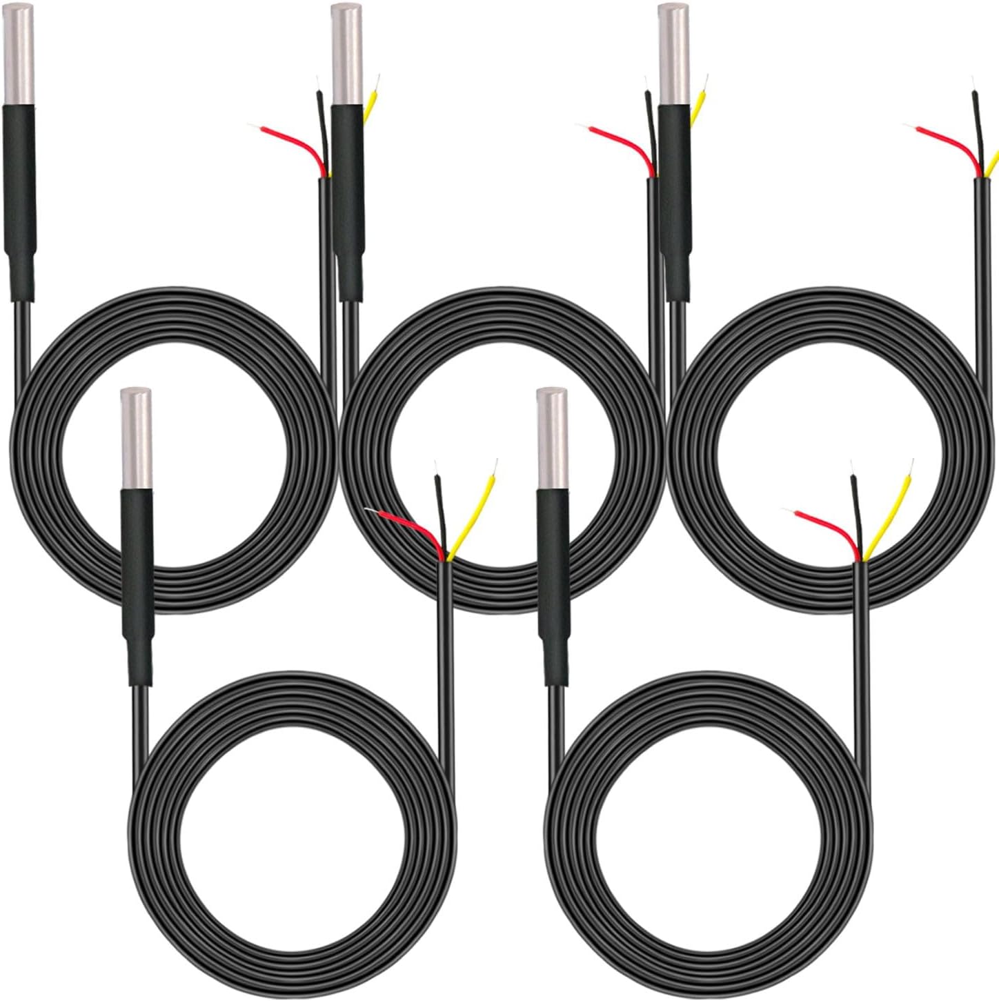 CenryKay DS18B20 Digital Temperature Sensors -55°C to +125°C Stainless Seel and Waterproof for Digital Temperature Measurement 1Meter/39.37''(5PCS)