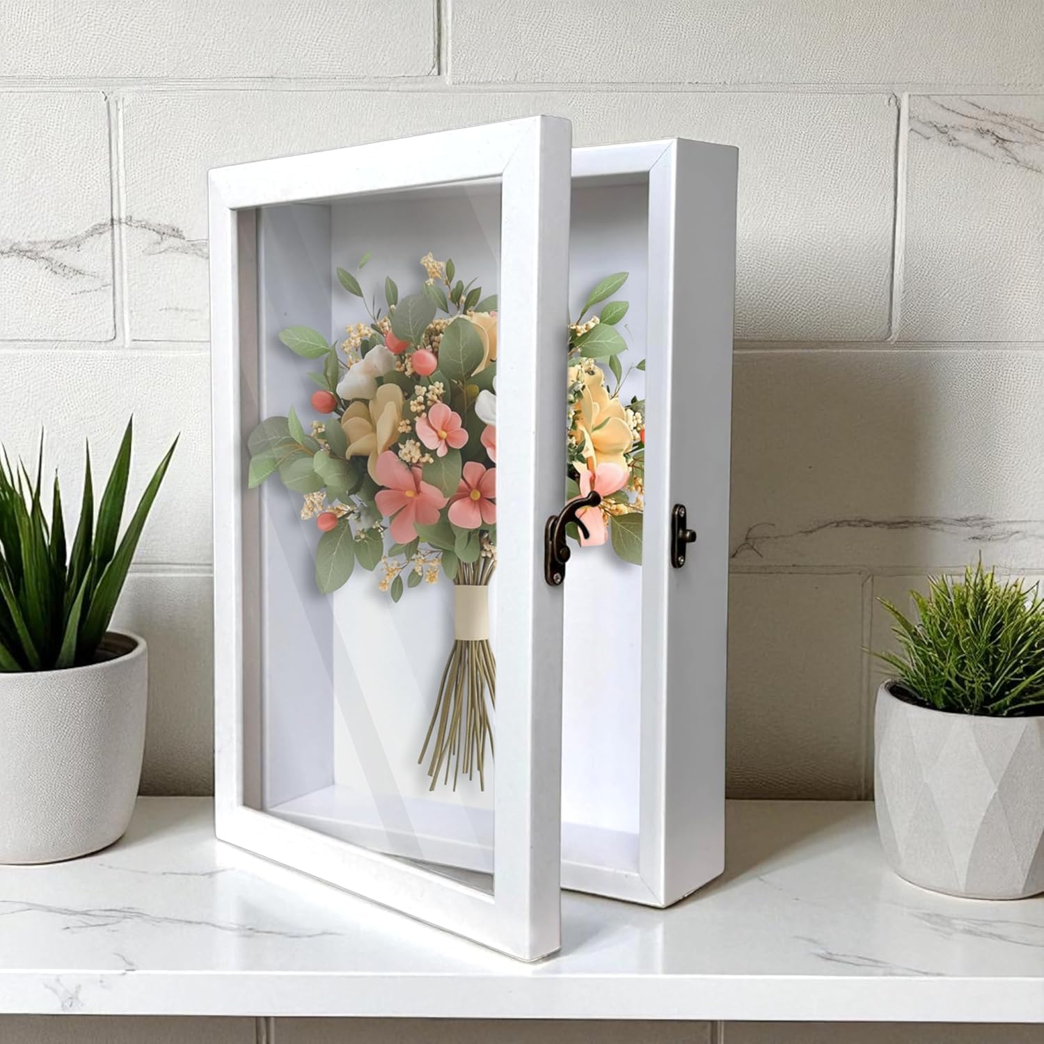 White Shadow Box for Memories, Memory Collection Box with Slot On Top, Beautiful Moments in a Shadow Box, Gift Frame, (8x12 Inch)-image-9