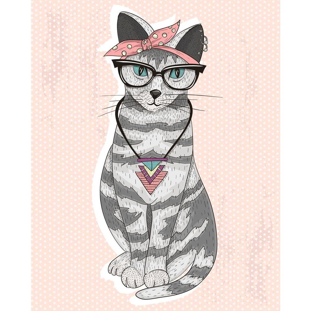Pitaara BoxPitaara Box Cute Hipster Rockabilly Cat | Canvas Painting for Bedroom & Living Room | Engineered Wood Frame | 12 x 15 inch (30 x 38 cms)