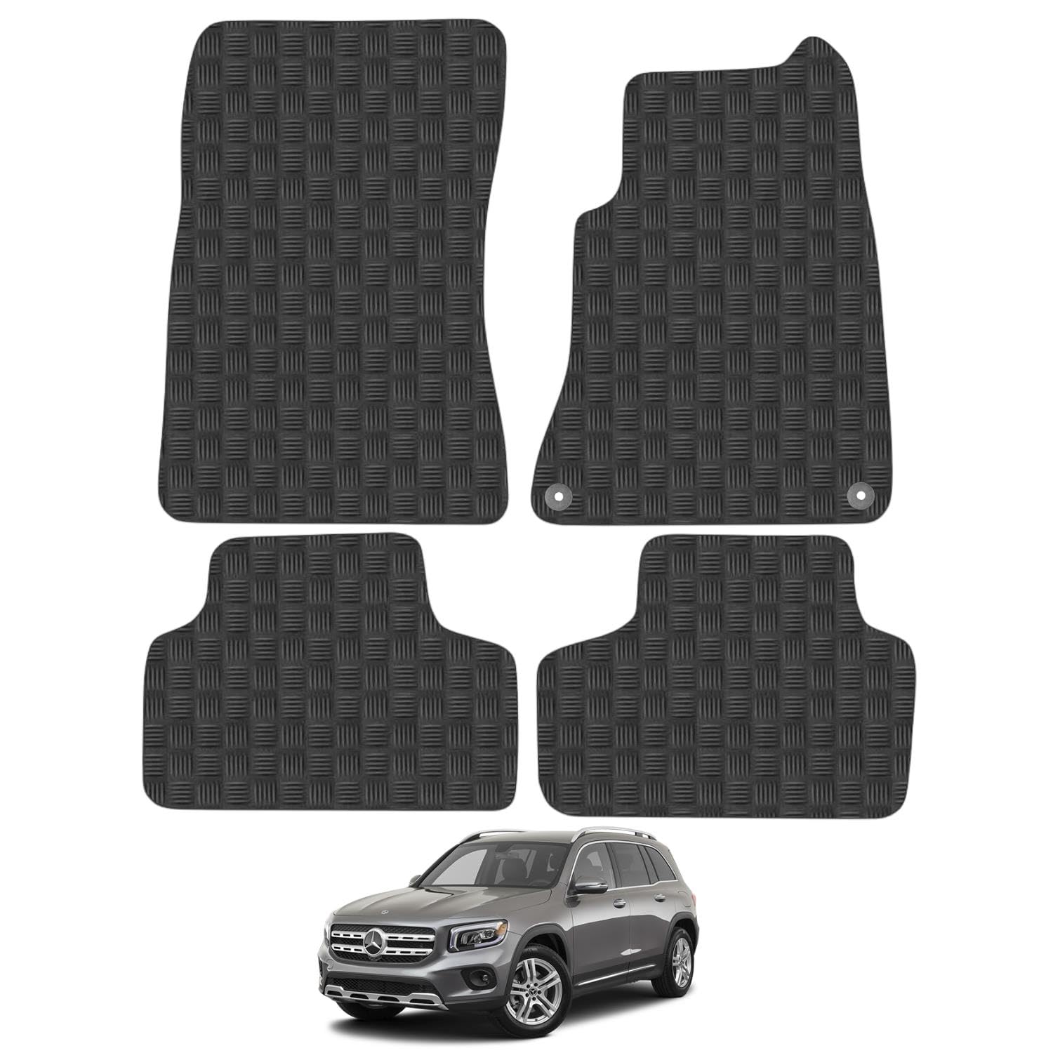 Mercedes GLB (2021+) Rubber Car Mats Accessories Tailored Fit Compatible Accessory Waterproof Protection Non-Slip Floor Mats Full Coverage Durable Front Rear Set Coverage with Clips