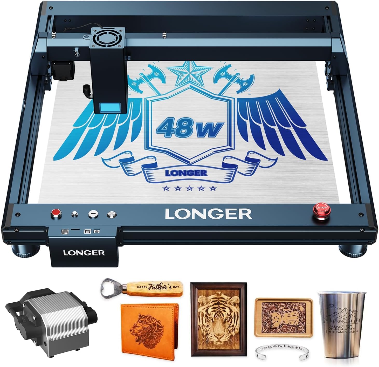 Longer B1 40W Laser Engraver, 48000mW Output Laser Cutter Machine with Auto Air Assist,DIY Laser Engraver for Wood and Metal?Engraving Speed of 36000 mm/min