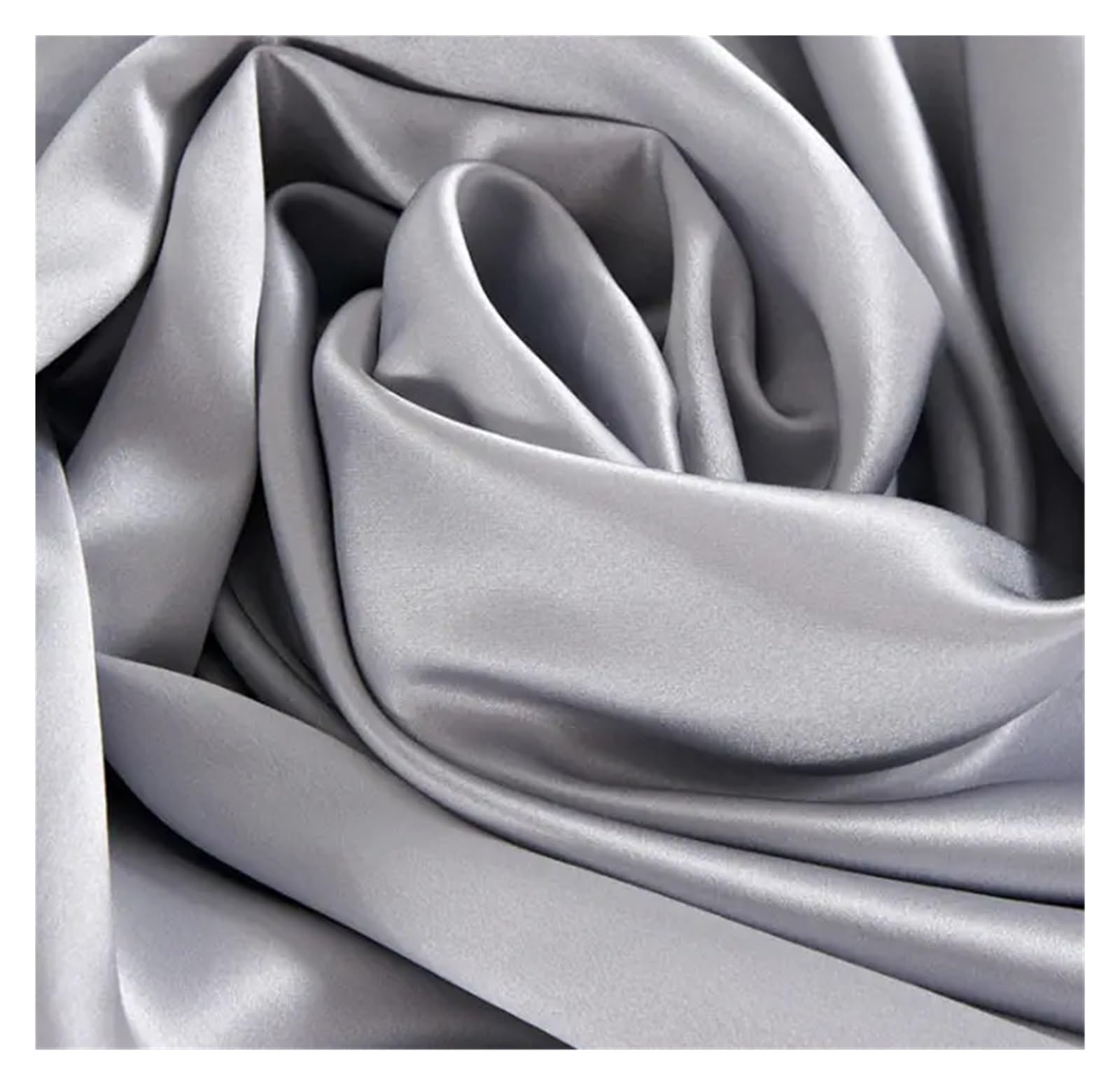 Silk Fabric 19 Momme Satin Plain Dyed Multicolor 1-1.5 Meters for Sewing(Silver,1 Meter)
