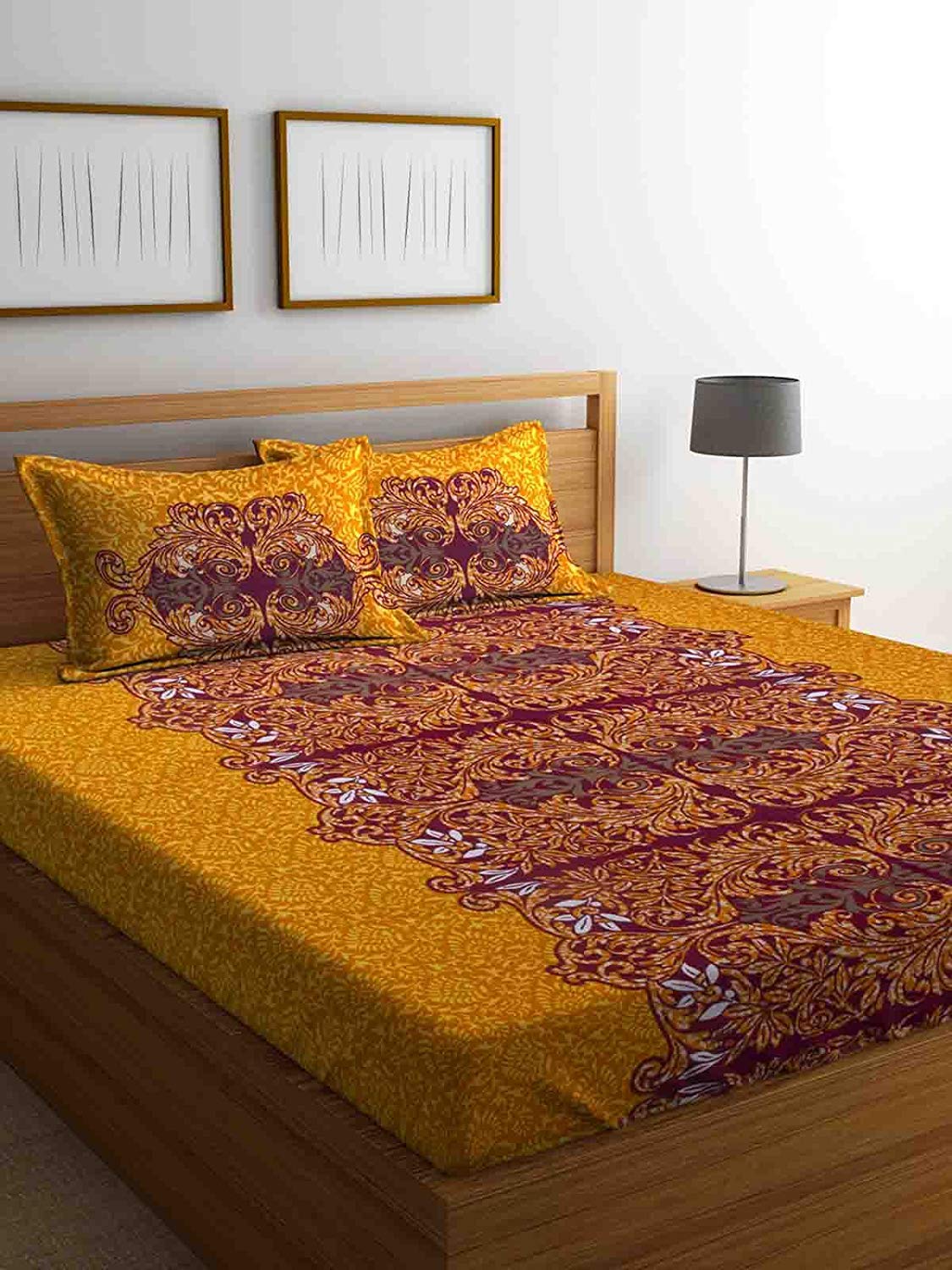 MafatlalMulti Color Cotton 144 TC Double Bed Sheet with 4 Pillow Covers