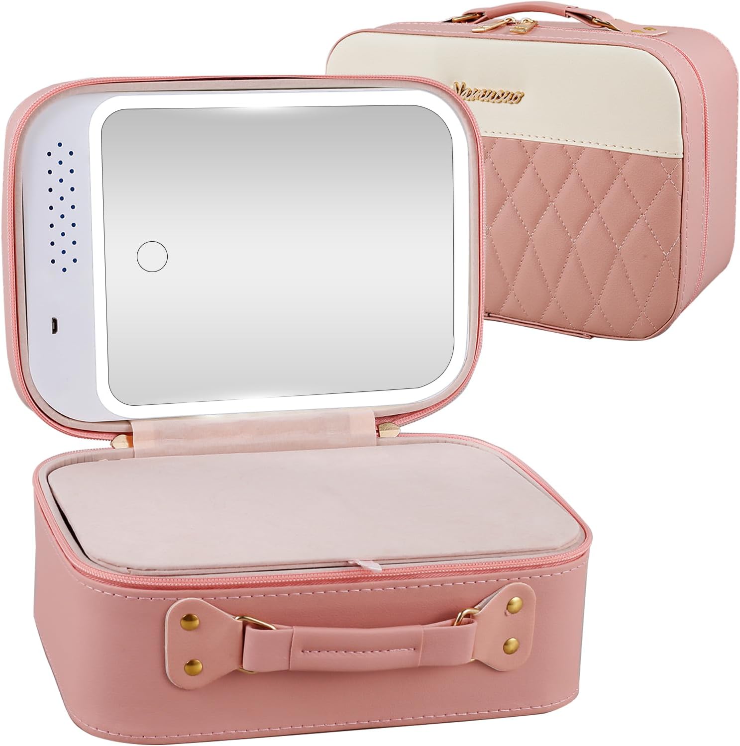 Travel Makeup Bag with LED Mirror, Portable Makeup Case for Travel, PU Leather Makeup Organizer Bag with Mirror 3 Lighting Modes Waterproof Makeup Vanity Case for Women Beauty Tools Accessories(Pink) Travel Makeup Bag with LED Mirror, Portable Makeup Case for Travel, PU Leather Makeup Organizer Bag with Mirror 3 Lighting Modes Waterproof Makeup Vanity Case for Women Beauty Tools Accessories(Pink)